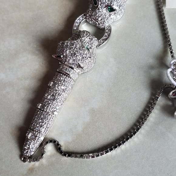 Sterling silver - jaguar/ leopard / cat, double head, green eye bracelet - Picture 8 of 8